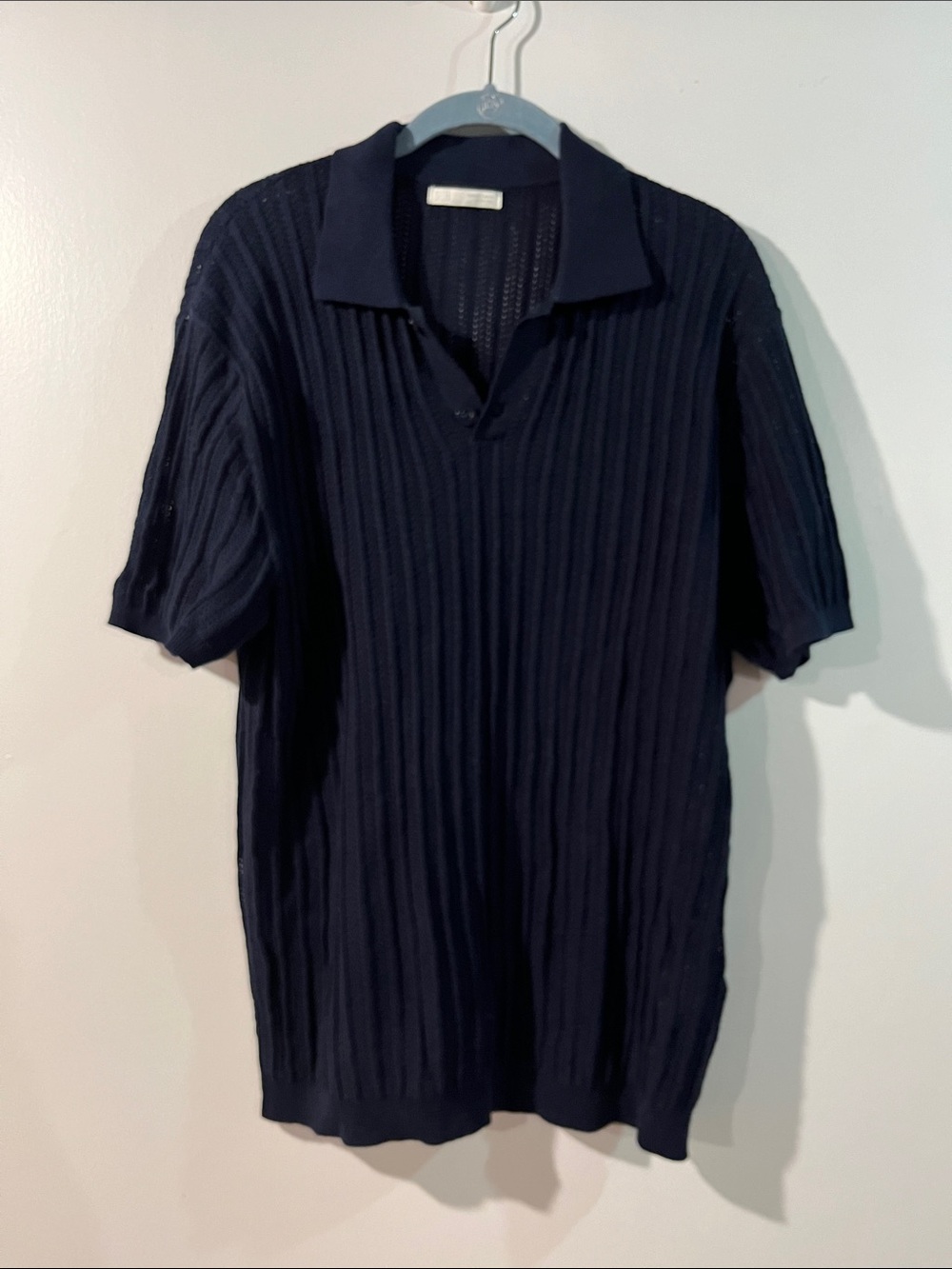Zara Navy Ribbed Polo Knit Short Sleeve